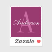 Eleganter Magenta Rot, Rosa und Weiß Name & Monogr Aufkleber (Blatt)