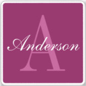 Eleganter Magenta Rot, Rosa und Weiß Name & Monogr Aufkleber (Vorderseite)