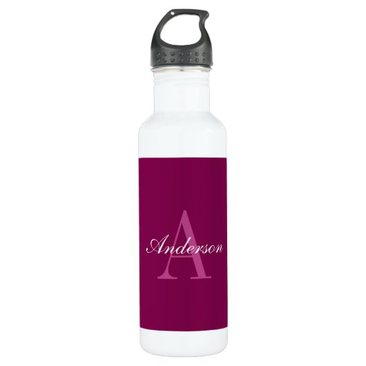 Eleganter Magenta Rot, Rosa und Weiß Name & Monogr Edelstahlflasche (Vorderseite)