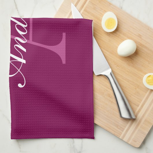 Eleganter Magenta Rot, Rosa und Weiß Name & Monogr Geschirrtuch (Viertel Falte)