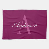 Eleganter Magenta Rot, Rosa und Weiß Name & Monogr Geschirrtuch (Horizontal)