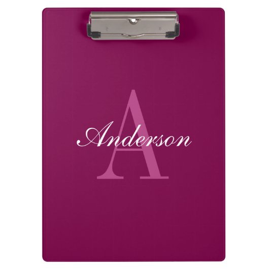 Eleganter Magenta Rot, Rosa und Weiß Name & Monogr Klemmbrett (Vorderseite)