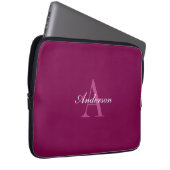 Eleganter Magenta Rot, Rosa und Weiß Name & Monogr Laptopschutzhülle (Vorne Rechts)