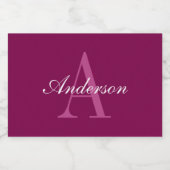 Eleganter Magenta Rot, Rosa und Weiß Name & Monogr Lebensmitteletikett (Einzelnes Label)