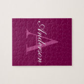 Eleganter Magenta Rot, Rosa und Weiß Name & Monogr Puzzle (Horizontal)