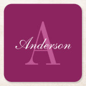 Eleganter Magenta Rot, Rosa und Weiß Name & Monogr Rechteckiger Pappuntersetzer (Vorderseite)