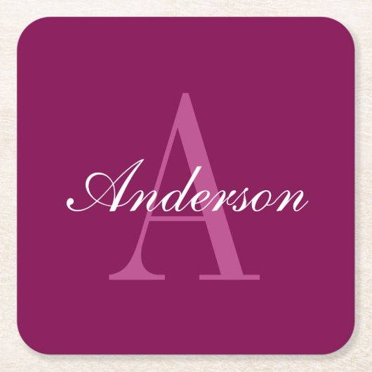 Eleganter Magenta Rot, Rosa und Weiß Name & Monogr Rechteckiger Pappuntersetzer (Vorderseite)