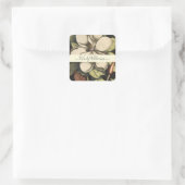 Eleganter Magnolia-Blume Skripttyp Quadratischer Aufkleber (Tasche)