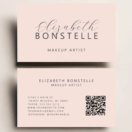 Eleganter Makeup Artist QR Code Rosa Visitenkarte