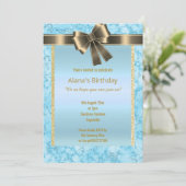 ELEGANTER MARBLE GLITZER GOLD BLAUE BOW EINLADUNG (Stehend Vorderseite)