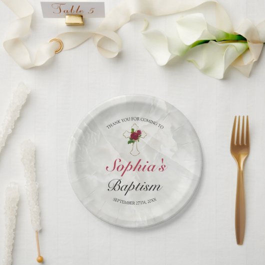 Eleganter Marble Gold Baby Taufen Empfang Pappteller (Hochzeit)