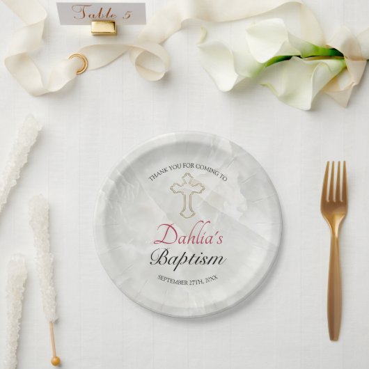 Eleganter Marble Gold Baby Taufen Empfang Pappteller (Hochzeit)