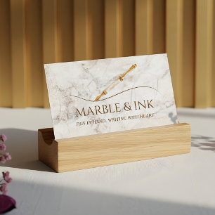 Eleganter Marble Watercolor Gold Pen Writing Servi Visitenkarte