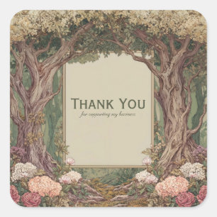 Eleganter Märchenwald Baum Tor Rosa Blumenmuster Quadratischer Aufkleber