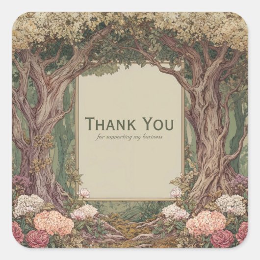 Eleganter Märchenwald Baum Tor Rosa Blumenmuster Quadratischer Aufkleber (Vorderseite)