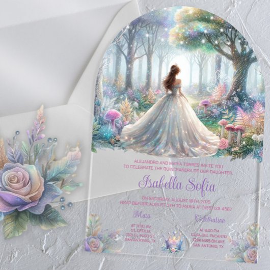 Eleganter Märchenwald Quinceañera Acryleinladungen