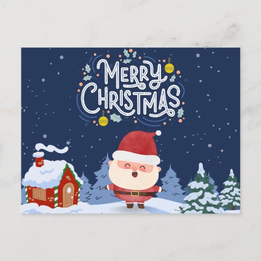 Eleganter marineblauer Hintergrund mit Santa l Xma Postkarte (Vorderseite)