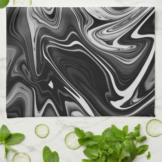 Eleganter Marmor 7 - Flüssigkeit Schwarzweiss Geschirrtuch (Gefaltet)