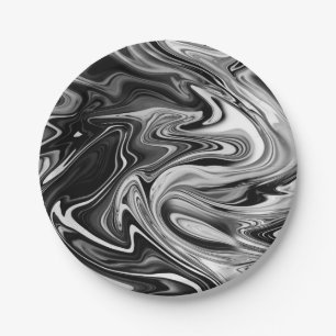 Eleganter Marmor 7 - Flüssigkeit Schwarzweiss Pappteller