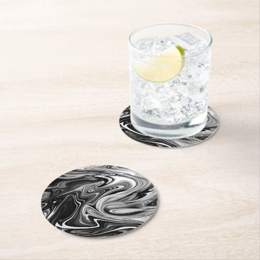Eleganter Marmor 7 - Flüssigkeit Schwarzweiss Runder Pappuntersetzer (Vor Ort)
