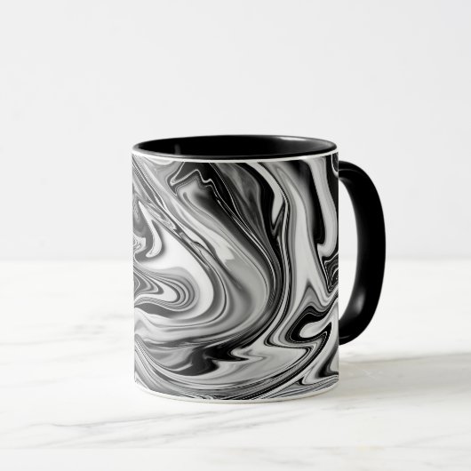 Eleganter Marmor 7 - Flüssigkeit Schwarzweiss Tasse (VorderseiteRechts)