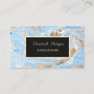 Eleganter Marmor, Blau Gold Rahmen Schmuckdesigner Visitenkarte