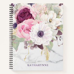 Eleganter Marmor Femininer Rosa Wasserfarben-Blume Notizblock