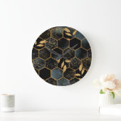 Eleganter Marmor & Gold: Abstrakte Hexagon-Textur Große Wanduhr (Zuhause)