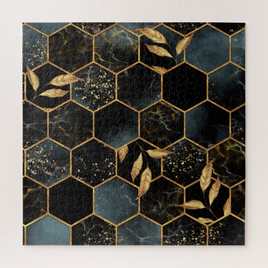 Eleganter Marmor & Gold: Abstrakte Hexagon-Textur Puzzle (Vertikal)