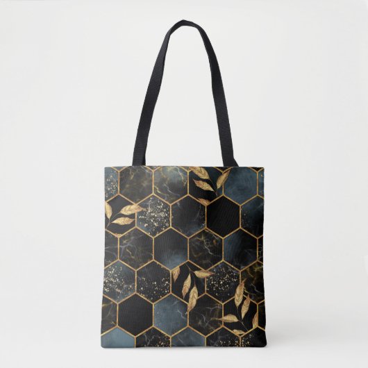 Eleganter Marmor & Gold: Abstrakte Hexagon-Textur Tasche (Vorderseite)
