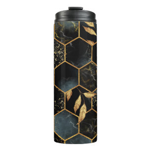 Eleganter Marmor & Gold: Abstrakte Hexagon-Textur Thermosbecher