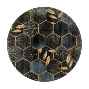 Eleganter Marmor & Gold: Abstrakte Sechseck-Textur Schneidebrett