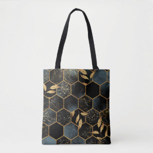 Eleganter Marmor & Gold: Abstrakte Sechseck-Textur Tasche