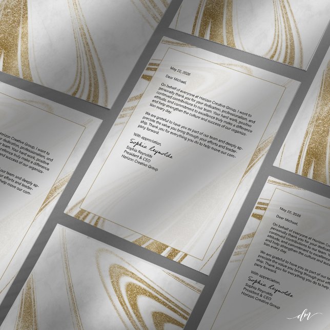 Eleganter Marmor-Gold-Briefkopf Briefbogen (Two-sided letterhead layout for structured, polished business correspondence.)