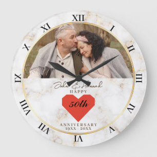 Eleganter Marmor & Herz 50. Hochzeitstag Große Wanduhr