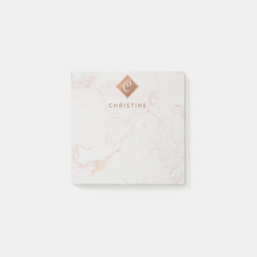 Eleganter Marmor-Kupfermonogramm, braun, weiß Post-it Klebezettel (Vorderseite)