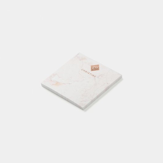 Eleganter Marmor-Kupfermonogramm, braun, weiß Post-it Klebezettel (angewinkelt)