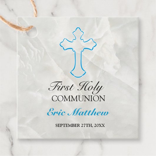 Eleganter Marmor mit Blue Cross First Communation Geschenkanhänger (Vorderseite)