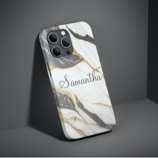 Eleganter Marmor Personalisiert Gold Gray & White Case-Mate iPhone 14 Pro Hülle