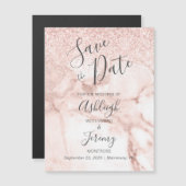 Eleganter Marmor Rose Gold Glitzer Save the Date Magnetkarte (Vorne/Hinten)
