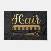 Eleganter Marmor Schwarzes Gold Friseursalon Name Fußmatte (Vorderseite)
