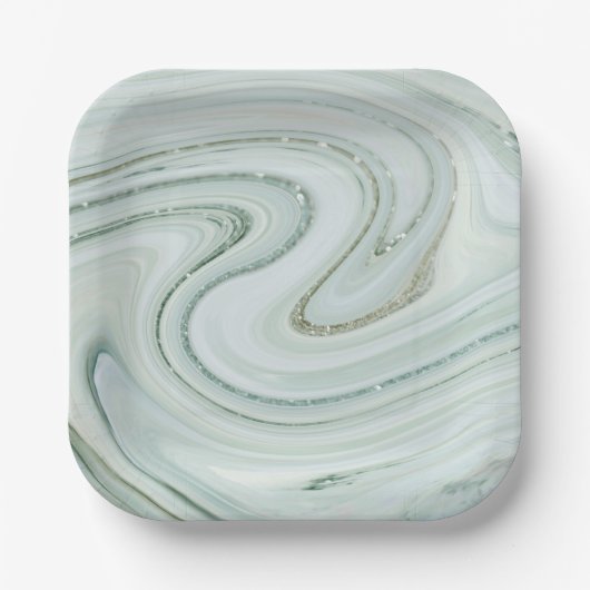 Eleganter Marmor Silver Glitzer Swirl Muster Pappteller (Vorderseite)