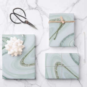 Eleganter Marmor Swirl Silver Glitzer Sparkle Glam Geschenkpapier Set
