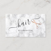 Eleganter Marmor- u. Rosengoldscheren Hairstylist Visitenkarte (Vorderseite)