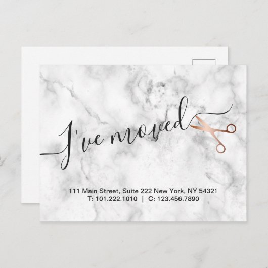 Eleganter Marmor und Goldschere aus Rose Ankündigungspostkarte (Vorne/Hinten)