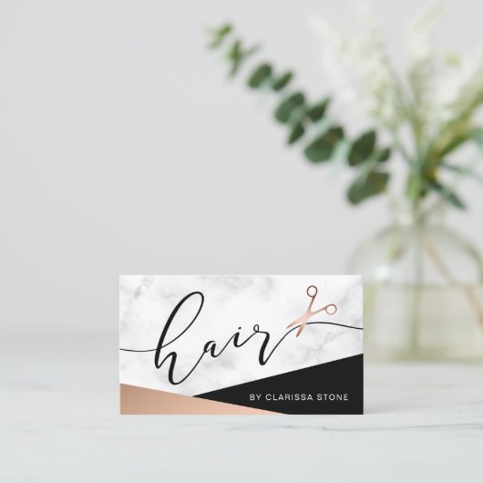 Eleganter Marmor und Goldschere aus Rose Visitenkarte (Stehend Vorderseite)