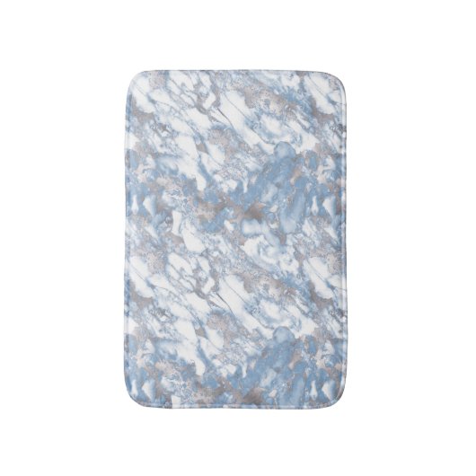Eleganter Marmor Weiß Dusty Blau Silberstreifen Im Badematte (Vorderseite Vertikal)