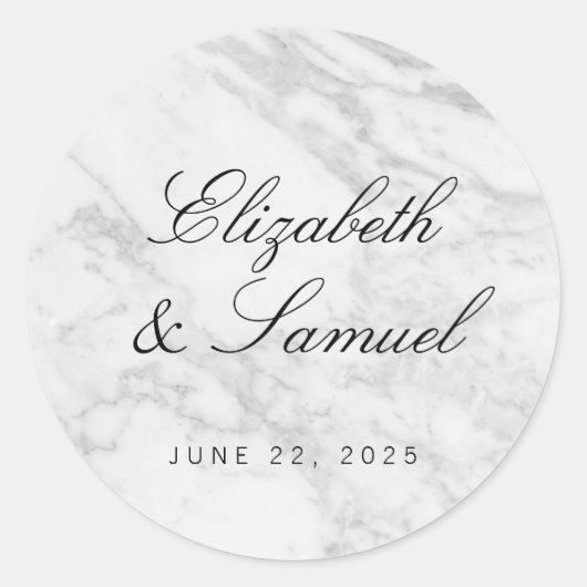 Eleganter Marmor White Gray Round Wedding Sticker (Vorderseite)