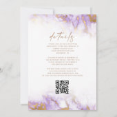 Eleganter Marmorlavender Gold QR Code Hochzeit Einladung (Rückseite)