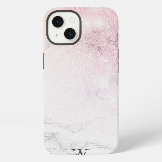 Eleganter Marmormonogramm-Glitzer iPhone Hülle (Rückseite)